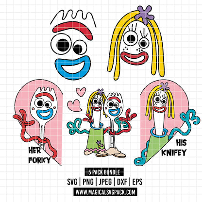 COD6183 - Forky & Knifey pack bundle, Disney clipart Svg, Png, Eps, Dxf, Jpeg, vector.