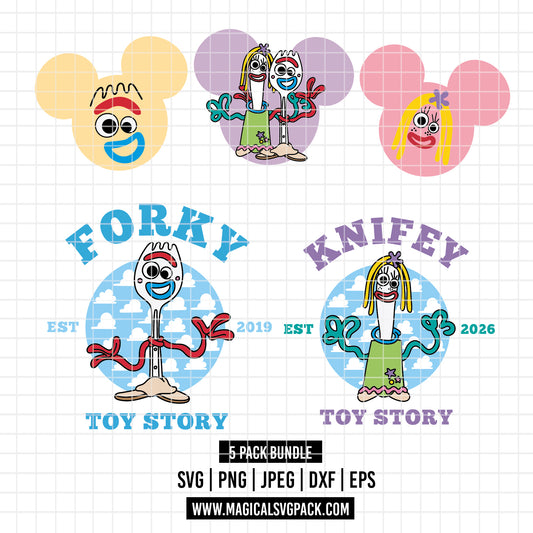 COD6185 - Forky & Knifey pack bundle, Disney clipart Svg, Png, Eps, Dxf, Jpeg, vector.