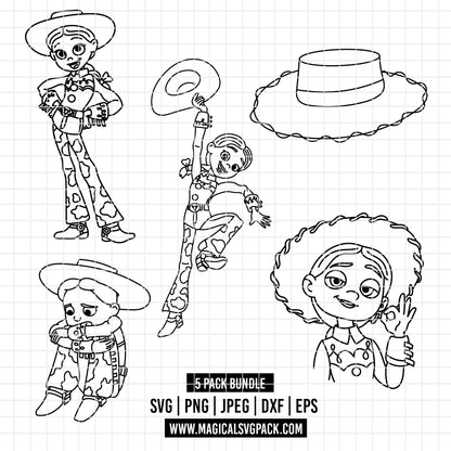 COD6196 - Jessie The Cowgirl line art pack bundle, Disney clipart Svg, Png, Eps, Dxf, Jpeg, vector.