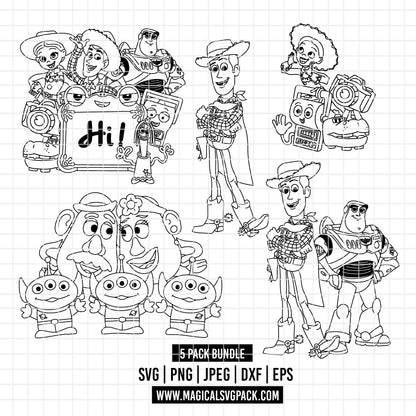 COD6199 - Toy Story characters line art pack bundle, Disney clipart Svg, Png, Eps, Dxf, Jpeg, vector.
