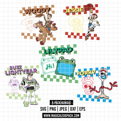 COD6200 - Toy Story characters Checkered pack bundle, Disney clipart Svg, Png, Eps, Dxf, Jpeg, vector.