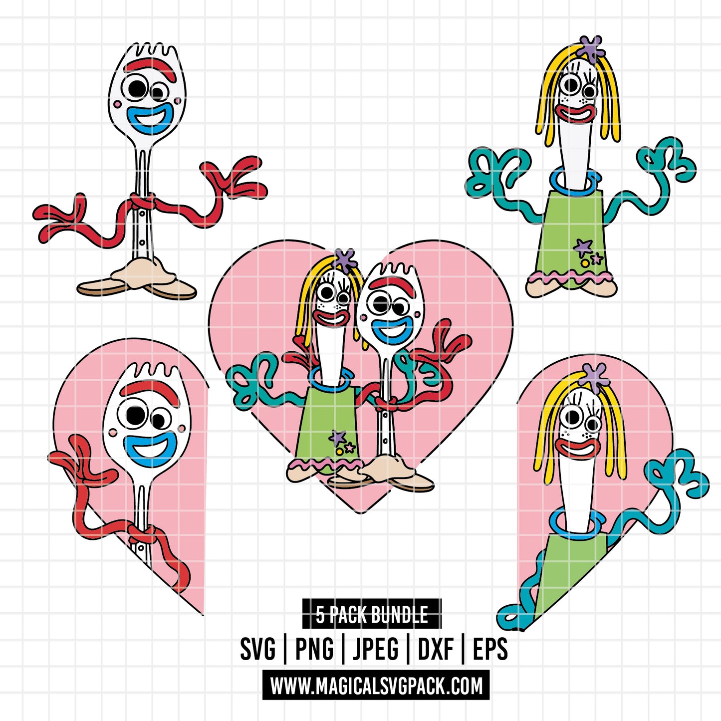COD6203 - Forky & Knifey pack bundle, Disney clipart Svg, Png, Eps, Dxf, Jpeg, vector.