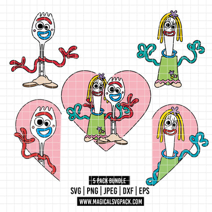 COD6203 - Forky & Knifey pack bundle, Disney clipart Svg, Png, Eps, Dxf, Jpeg, vector.