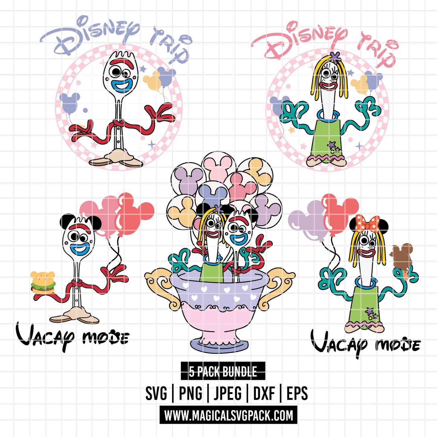 COD6204 - Forky & Knifey trips pack bundle, Disney clipart Svg, Png, Eps, Dxf, Jpeg, vector.