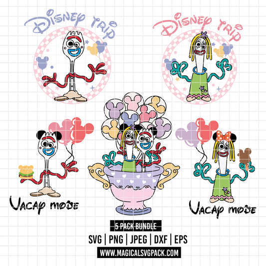 COD6204 - Forky & Knifey trips pack bundle, Disney clipart Svg, Png, Eps, Dxf, Jpeg, vector.