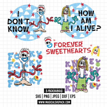 COD6205 - Forky & Knifey quotes pack bundle, Disney clipart Svg, Png, Eps, Dxf, Jpeg, vector.