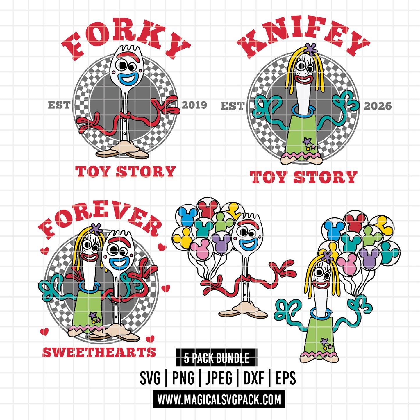 COD6206 - Forky & Knifey quotes pack bundle, Disney clipart Svg, Png, Eps, Dxf, Jpeg, vector.