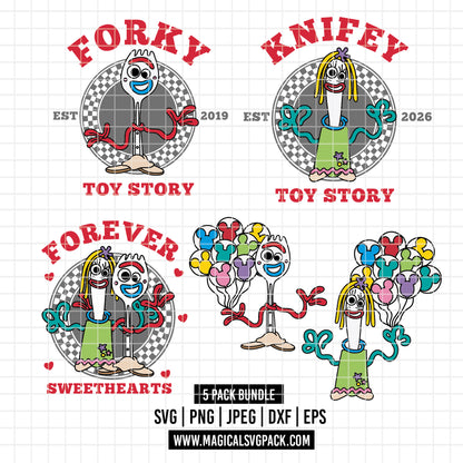 COD6206 - Forky & Knifey quotes pack bundle, Disney clipart Svg, Png, Eps, Dxf, Jpeg, vector.
