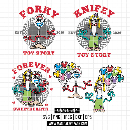 COD6206 - Forky & Knifey quotes pack bundle, Disney clipart Svg, Png, Eps, Dxf, Jpeg, vector.