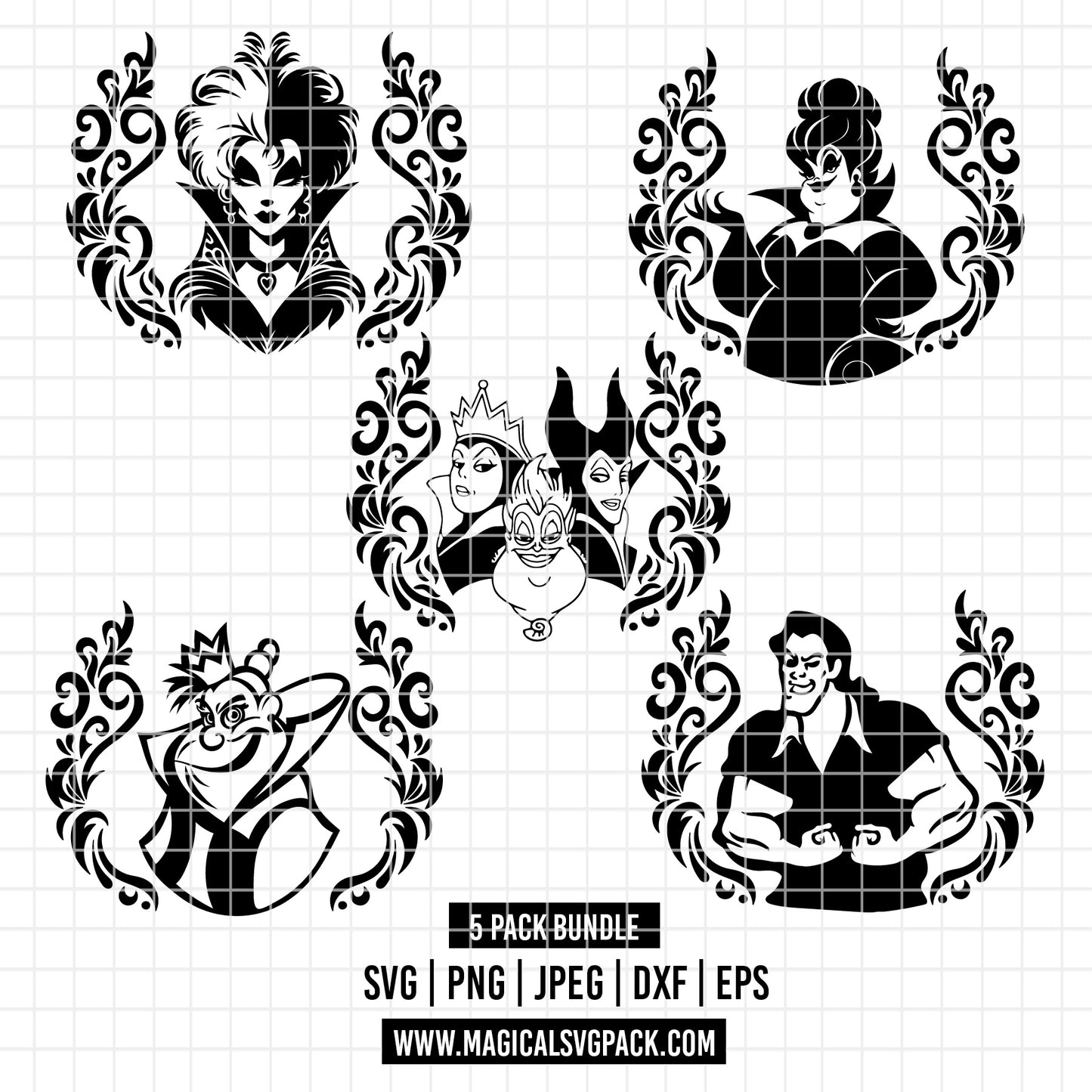 COD6214 - Disney Villains pack bundle, Disney villains clipart Svg, Png, Eps, Dxf, Jpeg, vector.