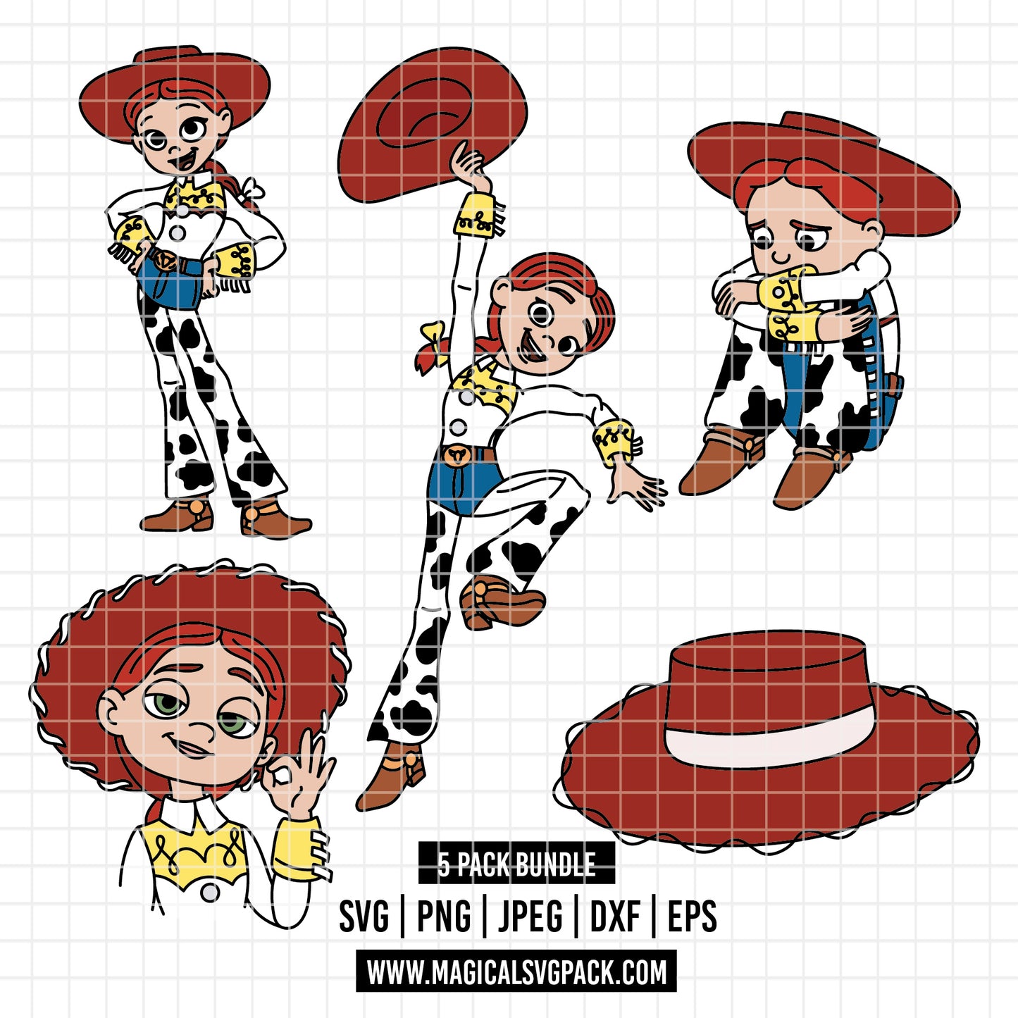 COD6217 - Jessie The Cowgirl pack bundle, Disney clipart Svg, Png, Eps, Dxf, Jpeg, vector.