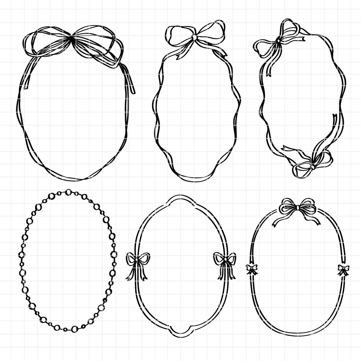 COD6299 - Bow Frames bundle line art clipart Svg, Png, Eps, Dxf, Jpeg, vector.