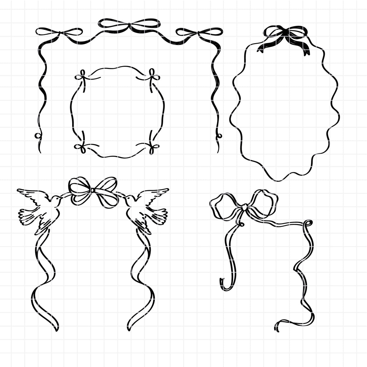 COD6299 - Bow Frames bundle line art clipart Svg, Png, Eps, Dxf, Jpeg, vector.