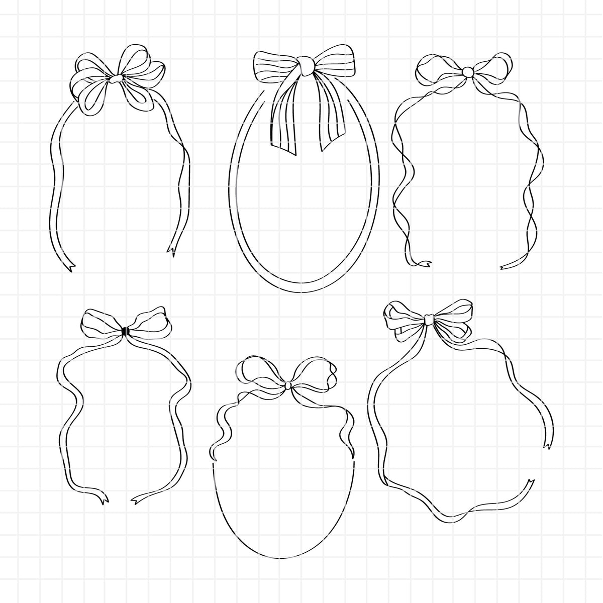 COD6299 - Bow Frames bundle line art clipart Svg, Png, Eps, Dxf, Jpeg, vector.
