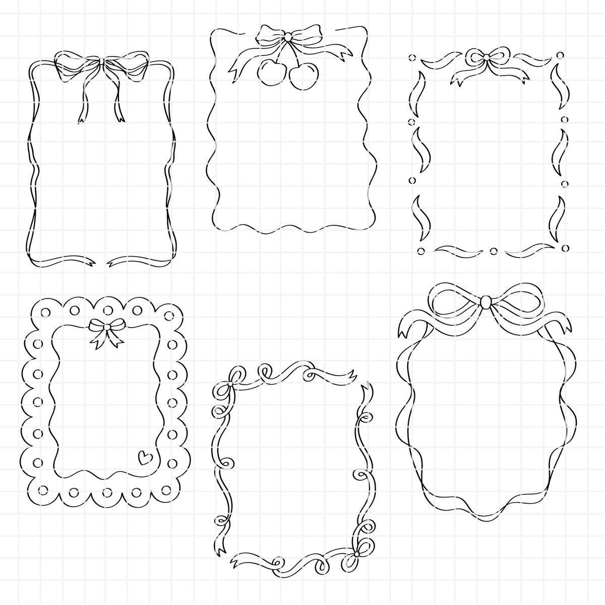 COD6299 - Bow Frames bundle line art clipart Svg, Png, Eps, Dxf, Jpeg, vector.