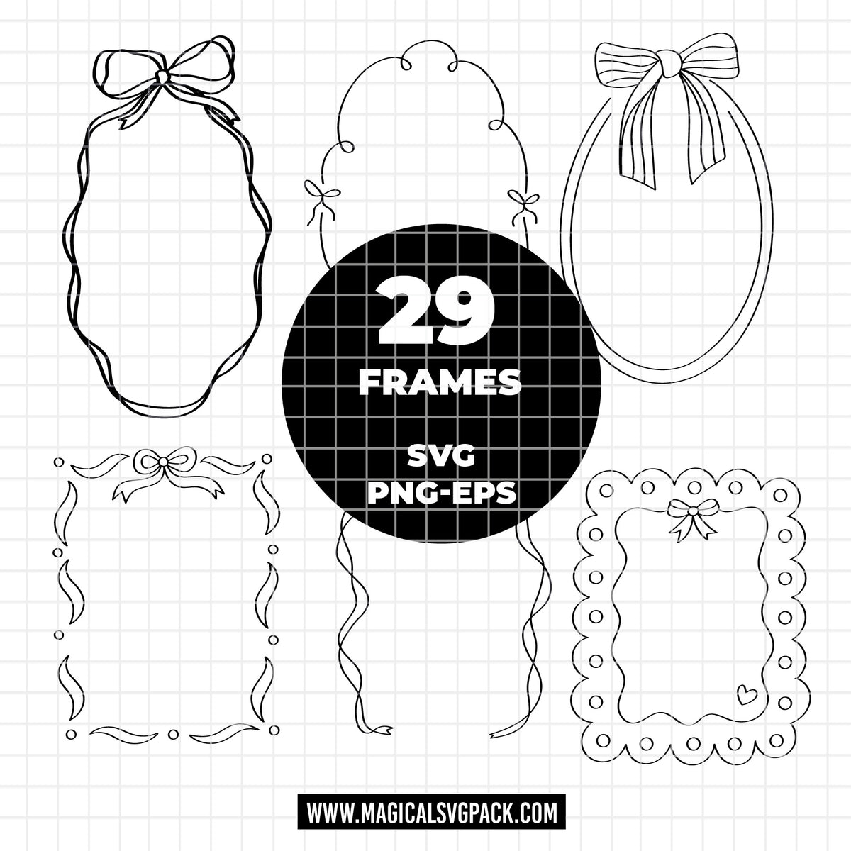 COD6299 - Bow Frames bundle line art clipart Svg, Png, Eps, Dxf, Jpeg, vector.