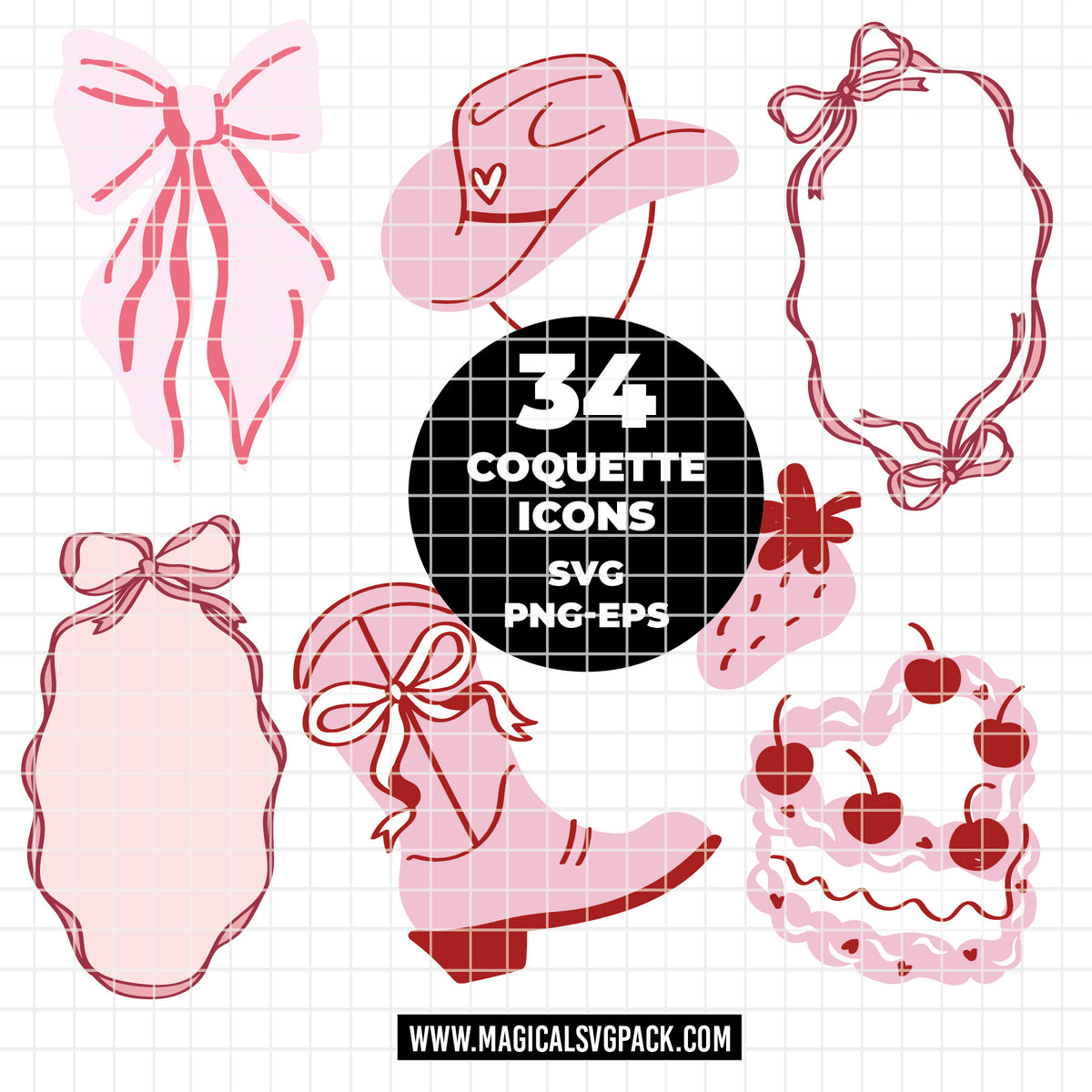 COD6300 - Coquette Icons bundle clipart Svg, Png, Eps, Dxf, Jpeg, vector.