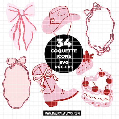 COD6300 - Coquette Icons bundle clipart Svg, Png, Eps, Dxf, Jpeg, vector.