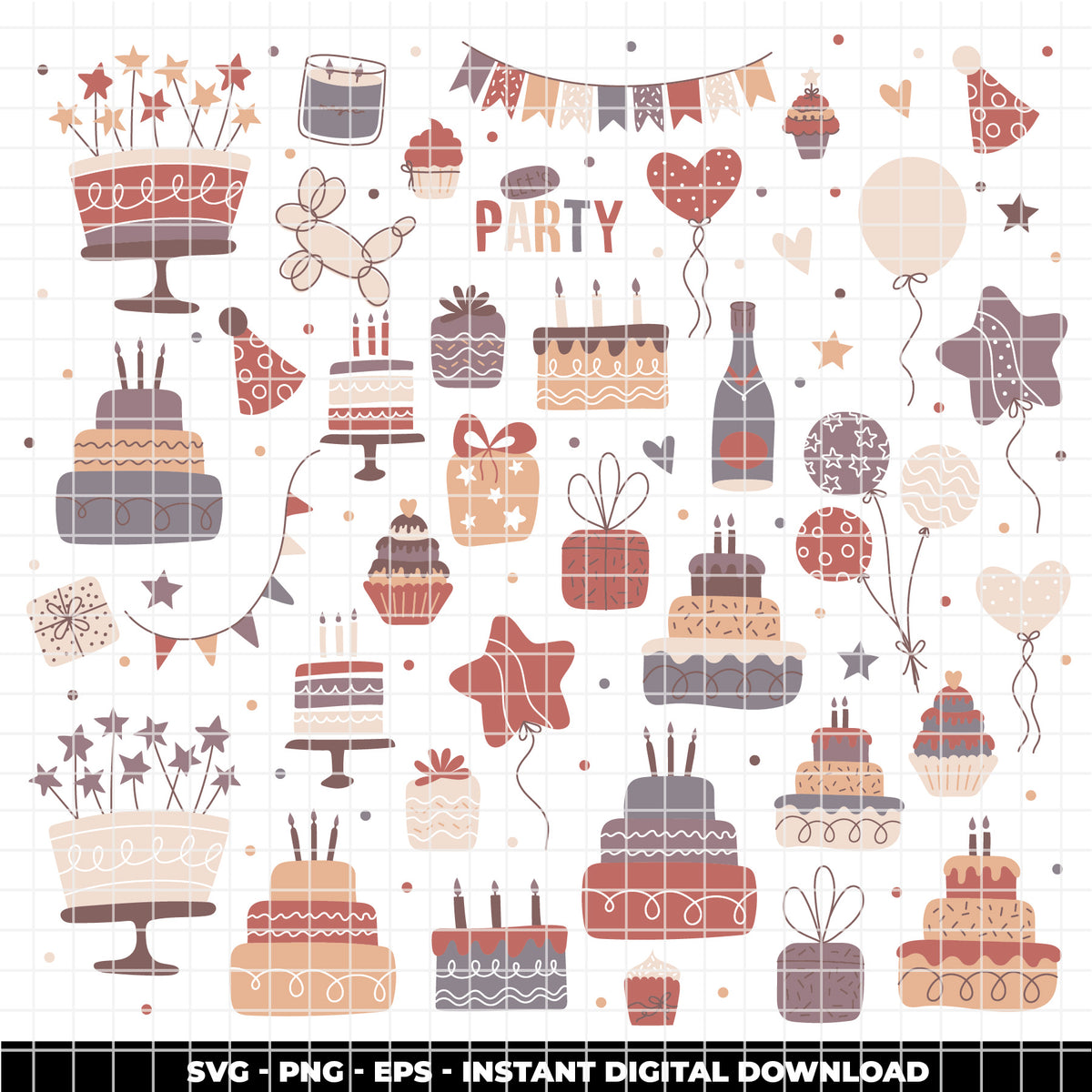 COD6303 - Birthday SVG Bundle PNG EPS, 183 Party Clipart.