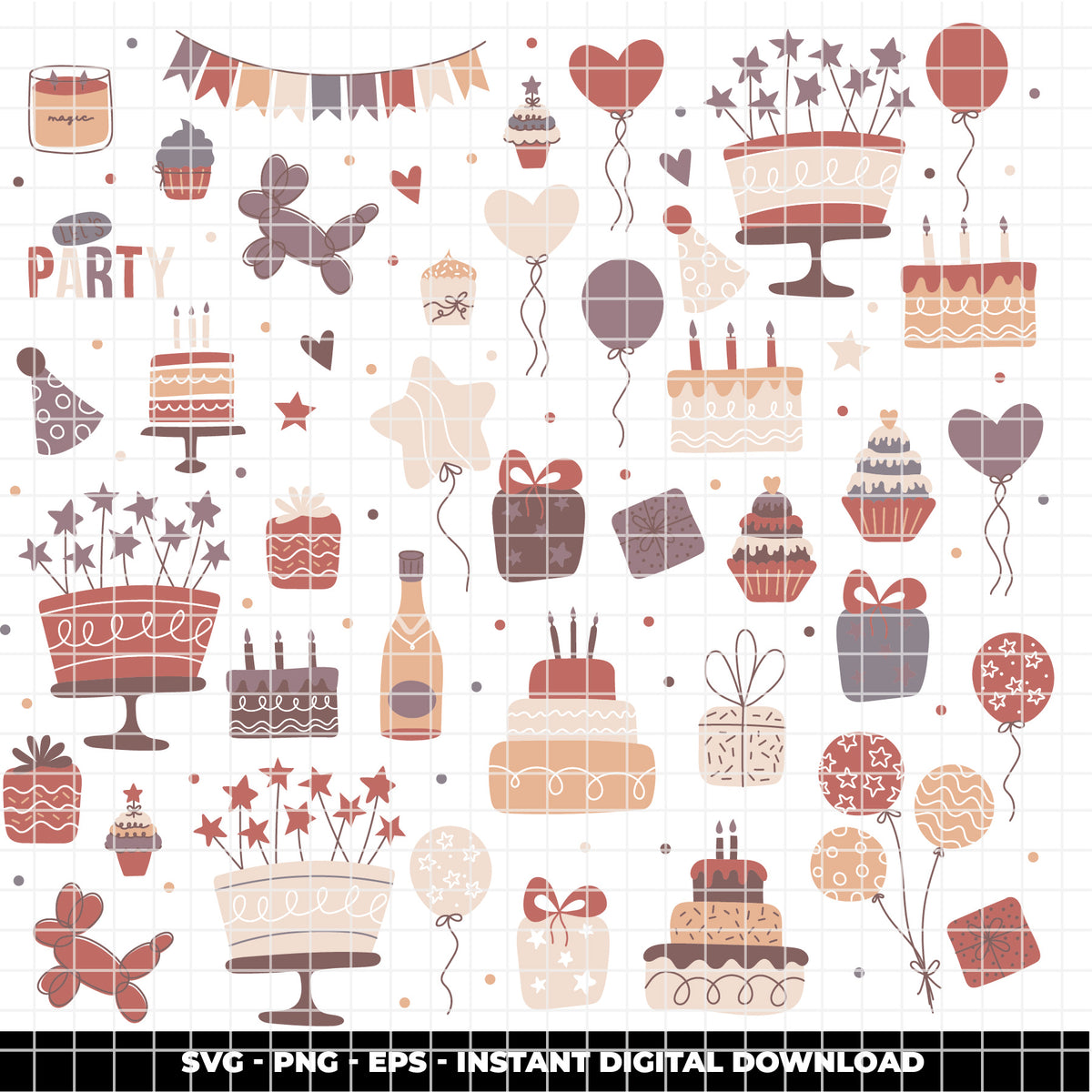COD6303 - Birthday SVG Bundle PNG EPS, 183 Party Clipart.