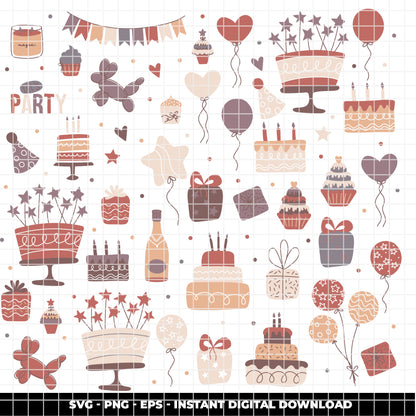 COD6303 - Birthday SVG Bundle PNG EPS, 183 Party Clipart.