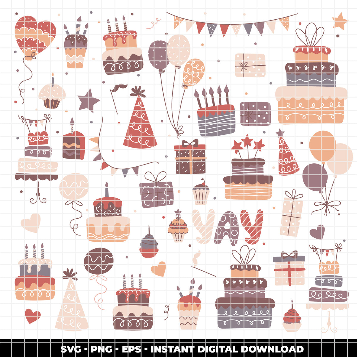 COD6303 - Birthday SVG Bundle PNG EPS, 183 Party Clipart.