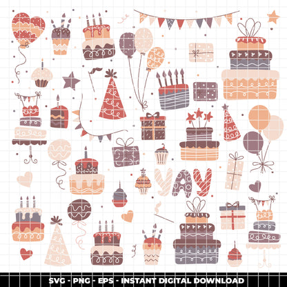 COD6303 - Birthday SVG Bundle PNG EPS, 183 Party Clipart.
