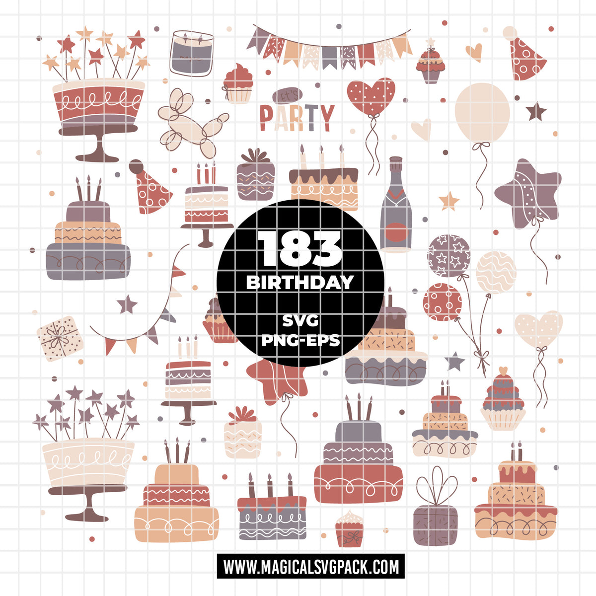 COD6303 - Birthday SVG Bundle PNG EPS, 183 Party Clipart.