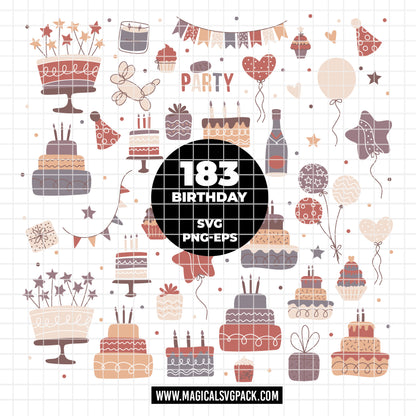 COD6303 - Birthday SVG Bundle PNG EPS, 183 Party Clipart.