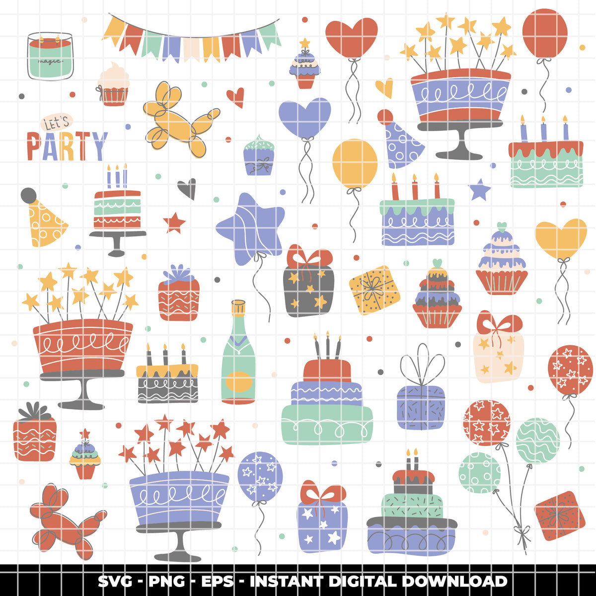COD6304 - Birthday SVG Bundle PNG EPS, 366 Colorful Party Clipart.