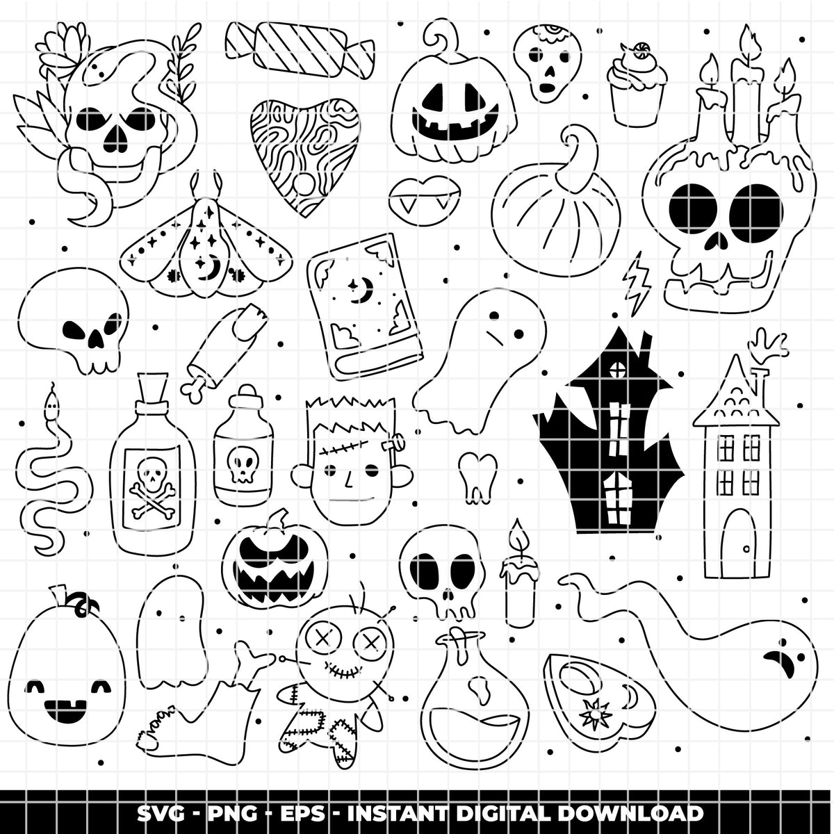 COD6306 - Halloween SVG Bundle PNG EPS, 122 Spooky Clipart.