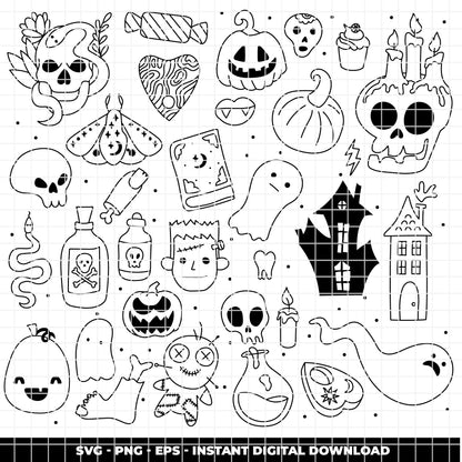 COD6306 - Halloween SVG Bundle PNG EPS, 122 Spooky Clipart.