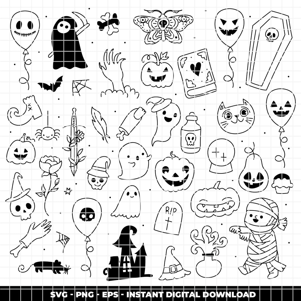 COD6306 - Halloween SVG Bundle PNG EPS, 122 Spooky Clipart.