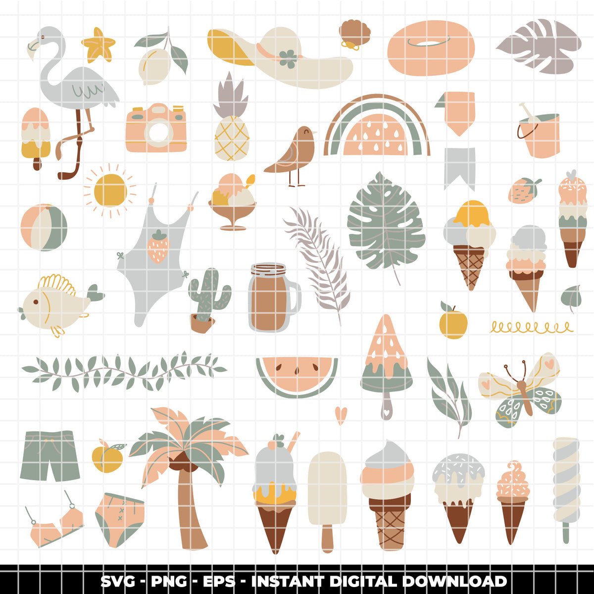 COD6307 - Summer Doodle SVG PNG Bundle | 145 Beach Clipart.