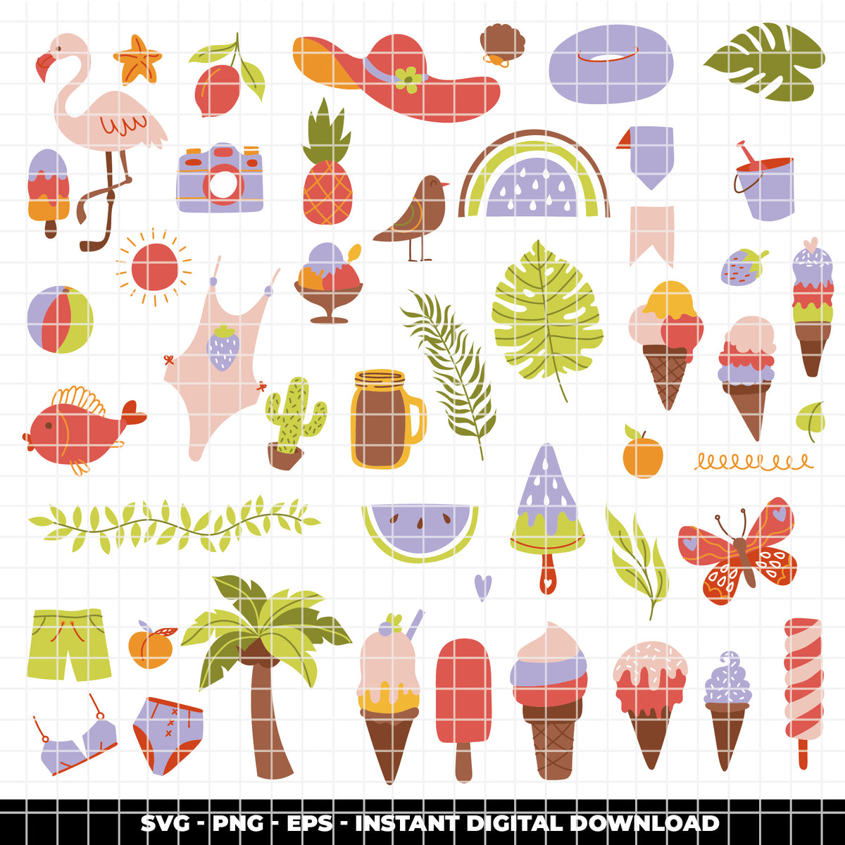 COD6307 - Summer Doodle SVG PNG Bundle | 145 Beach Clipart.