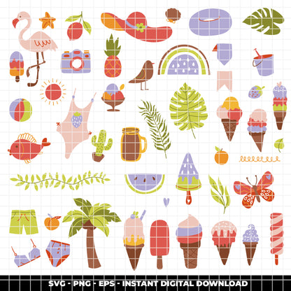 COD6307 - Summer Doodle SVG PNG Bundle | 145 Beach Clipart.