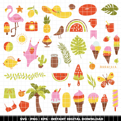 COD6307 - Summer Doodle SVG PNG Bundle | 145 Beach Clipart.