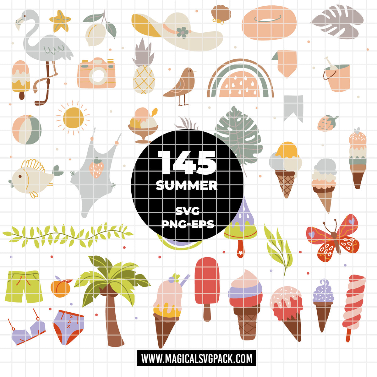 COD6307 - Summer Doodle SVG PNG Bundle | 145 Beach Clipart.