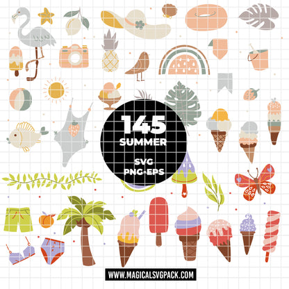 COD6307 - Summer Doodle SVG PNG Bundle | 145 Beach Clipart.