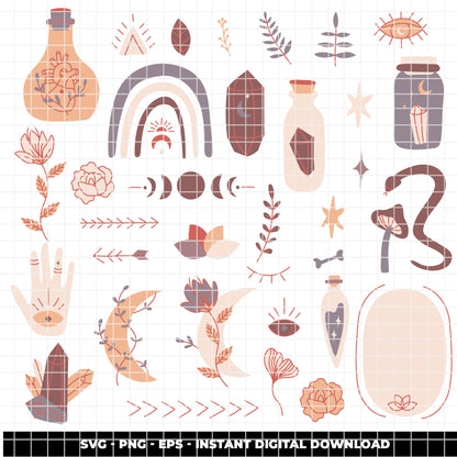 COD6308 - Boho SVG Bundle PNG EPS,205 Mystical Clipart.