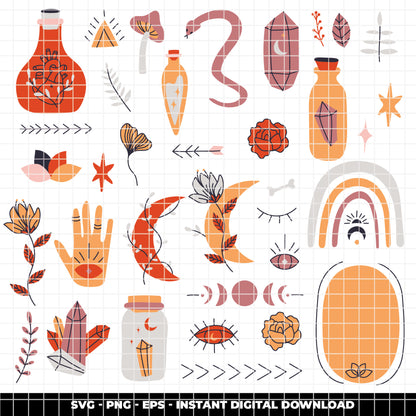COD6308 - Boho SVG Bundle PNG EPS,205 Mystical Clipart.