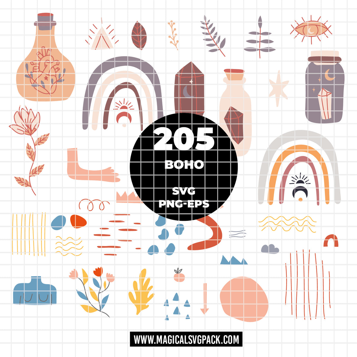 COD6308 - Boho SVG Bundle PNG EPS,205 Mystical Clipart.
