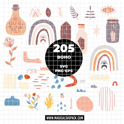 COD6308 - Boho SVG Bundle PNG EPS,205 Mystical Clipart.