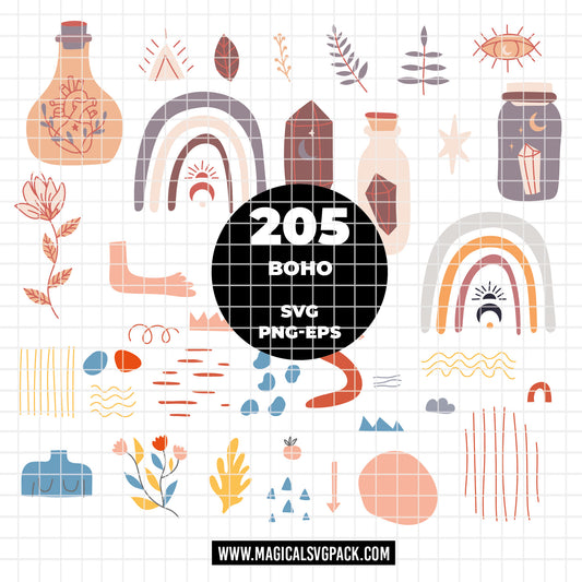 COD6308 - Boho SVG Bundle PNG EPS,205 Mystical Clipart.