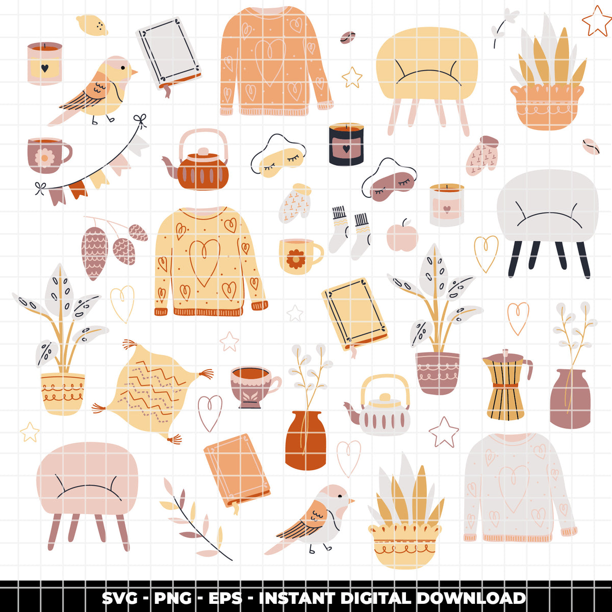 COD6309 - Cozy Doodle SVG PNG Bundle | 257 Fall Autumn Clipart.