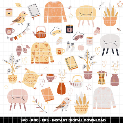 COD6309 - Cozy Doodle SVG PNG Bundle | 257 Fall Autumn Clipart.