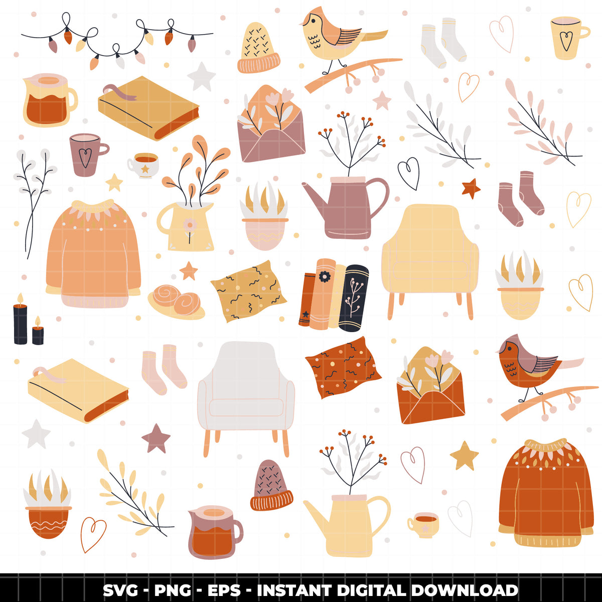 COD6309 - Cozy Doodle SVG PNG Bundle | 257 Fall Autumn Clipart.