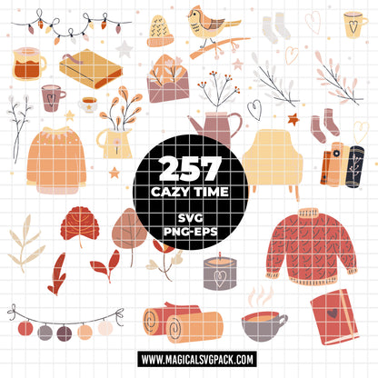 COD6309 - Cozy Doodle SVG PNG Bundle | 257 Fall Autumn Clipart.