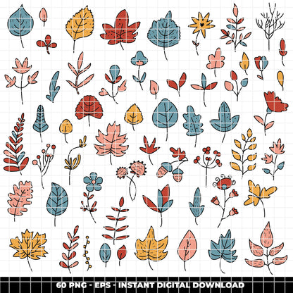 COD6311 - Fall Clipart Bundle PNG EPS, 200 Autumn Leaves Wreath Frame, Hello Autumn Botanical, Fall Wreath PNG, Thanksgiving, Instant Download