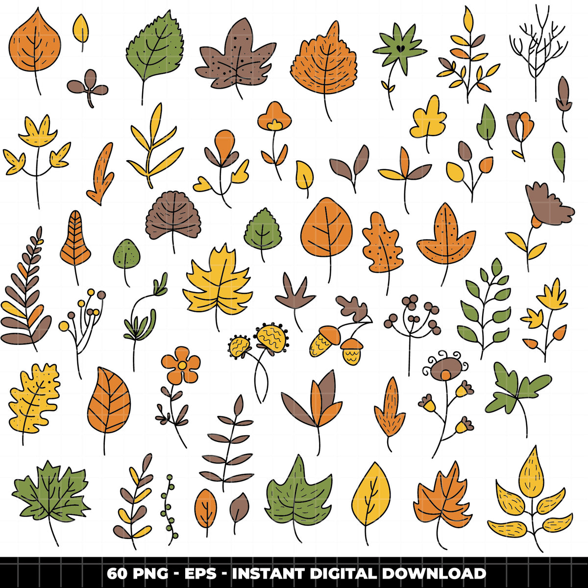 COD6311 - Fall Clipart Bundle PNG EPS, 200 Autumn Leaves Wreath Frame, Hello Autumn Botanical, Fall Wreath PNG, Thanksgiving, Instant Download